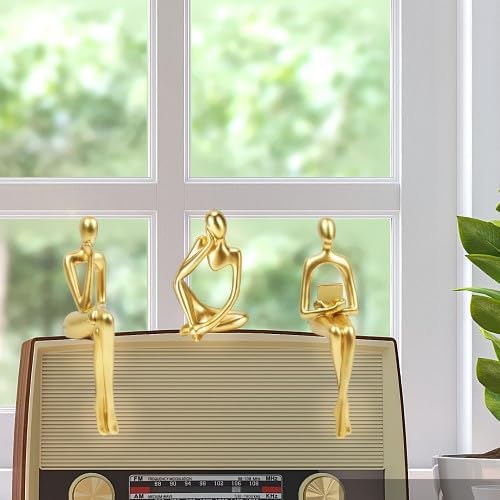 Gold Home Decor Thinker Statue Accents, Set of 3 Thinker Sculptures Office Decor Modern Abstract Resin Decoration on Shelf Table Desk for Living Room Office Bedroom (Small Gold)