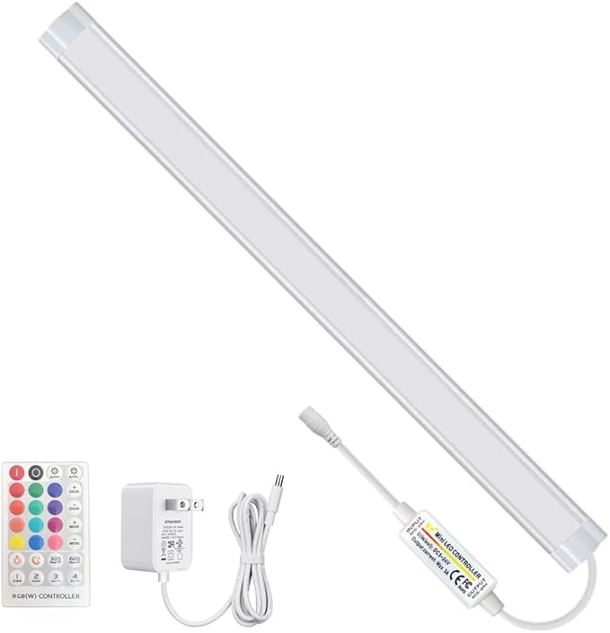 Under Cabinet Lights with Remote, 20 Color Changeable Closet Lights, Dimmable LED Light Bar, RGB Lighting for Desk, Counter, Workbench, Kitchen, Shelf (12 Inch)