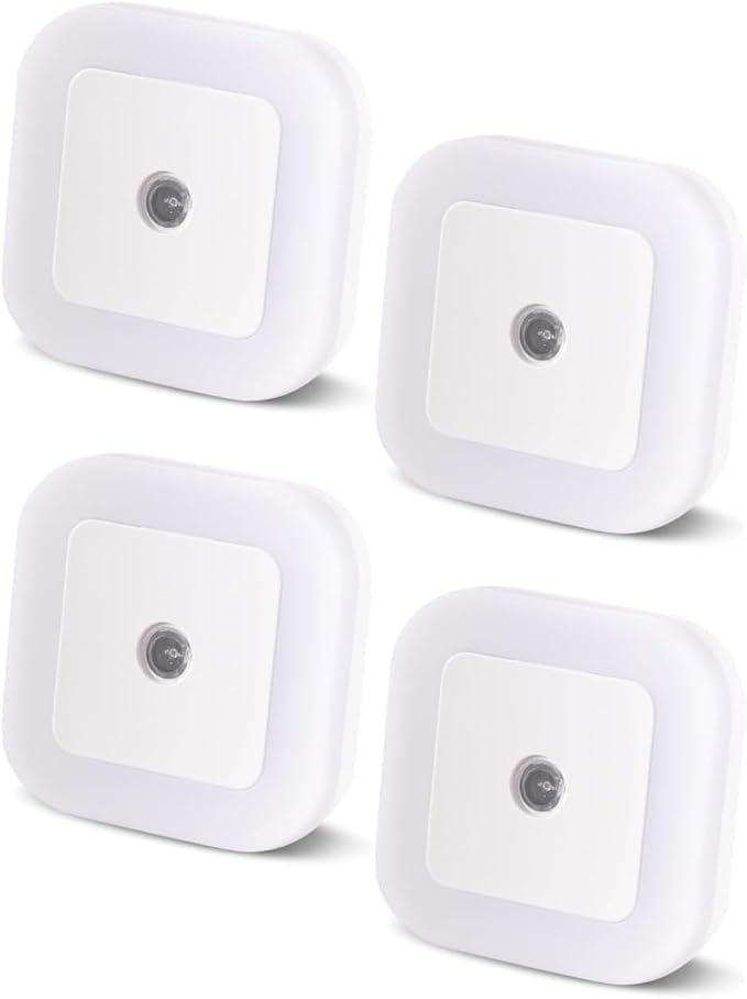 4Pcs LED Night Light, 0.5W Smart Light Sensing Warm White Nightlight, 65mm ABS Auto Sensor, Bedroom, Bathroom, Kitchen, Hallway, Stairs, Energy Efficient, Compact, Christmas