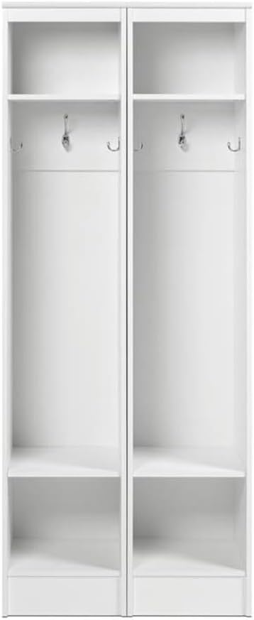 Prepac Narrow Coat Rack Freestanding Hall Tree with 3 Hooks, Entryway Furniture for Coat & Shoe Storage, Entryway Organization with Adjustable Shelf, 14.75"W x 72.5"H x 15.5"D, Set of 2, White