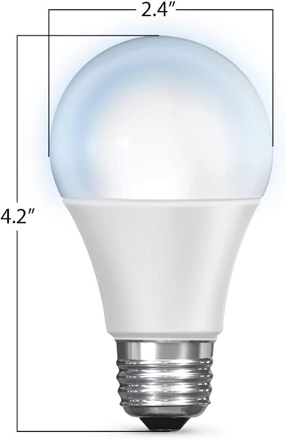 Feit Electric OM60/950CA/AG/3 60 Watt Equivalent WiFi Dimmable, No Hub Required, Alexa or Google Assistant A19 LED Smart Light Bulbs, 4.4" H x 2.4" D, 5000K Daylight, 3 Count