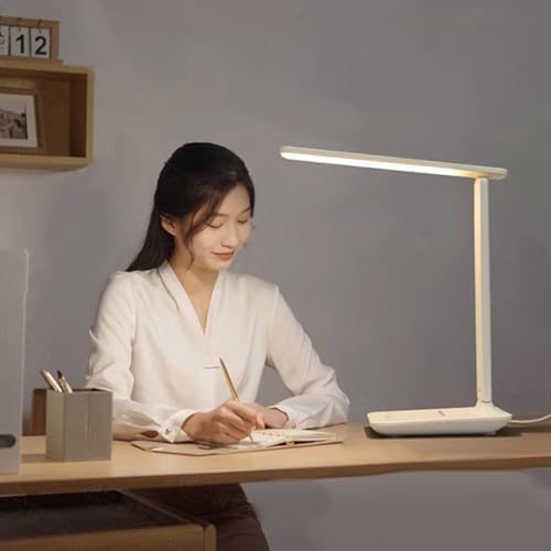 BAFOVY LED Desk Lamp, Foldable Eye Caring Table Lamp with Touch Control 5 Color Temperatures 5 Dimmable Levels USB Charging Port for Home Office Reading Study (White)