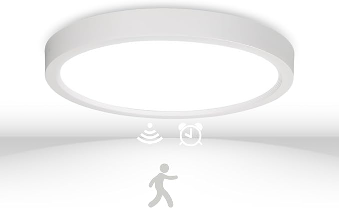 12in Motion Sensor LED Ceiling Light Wired, 2700K/3000K/3500K/4000K/5000K Dimmable 24W Round Flush Mount Lighting Fixture for Closet Stairwell Hallway Laundry Porch, ETL Listed, White