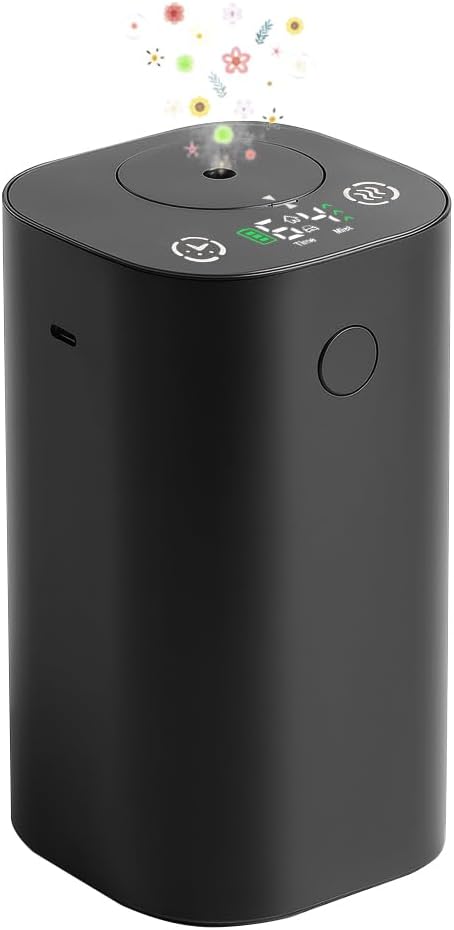 Waterless Diffuser for Essential Oil Rechargeable Scent Diffuser Machine, 0.7 Fl.Oz. 20mL Capacity, 4 Countdown Timers & 4 Mist Levels for Home, Room, Car, Office, Christmas Decorations Indoor, Black