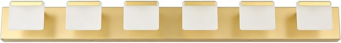 MEGAWISE Modern White LED Vanity Light, (3000K/4000K/6000K, Dimmable), Modern Waterproof Mirror Front Light for Bathroom, Makeup & Vanity Lighting (Gold, 6 Lamps)