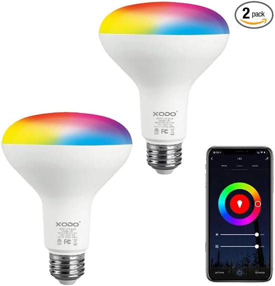 XODO Smart LED Flood Light Bulbs 2 Pack - WiFi, Dimmable, Color Changing, BR30, E26, 11W (75W Equivalent), 900 Lumens, LB1