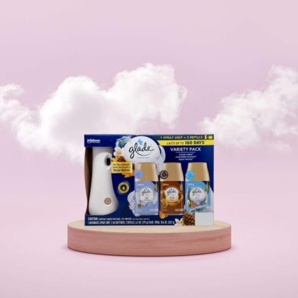 Glade Automatic Spray Variety Pack, 6.2 oz, Aqua Waves, Cashmere Woods & Clean Linen, 8 Ounce (Pack of 1)