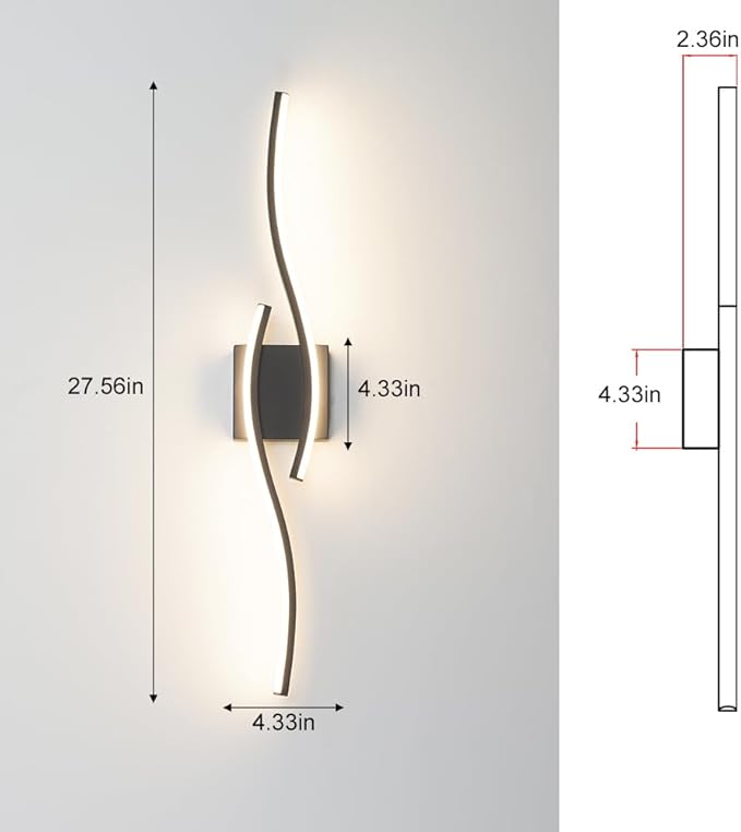 Modern Hardwired Wall Sconce Set of 2, LED Black Wall Light with Remote Control, RC Dimmable LED Wall Light Indoor, Wall Decor for Hallway Bedroom Living Room TV Wall, 27.5 in, Timer, Memory
