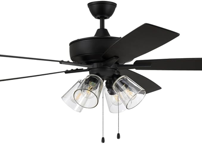 Craftmade S104FB5-60FBGW Super Pro 60" Ceiling Fan with LED Lights & Pull Chain, 5 Reversible Flat Black/Greywood MDF Blades, Flat Black