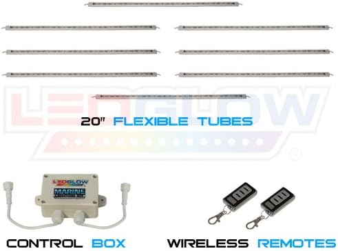 LEDGlow 8pc Million Color LED Boat Marine Deck & Cabin Accent Lighting Kit - 20" Waterproof Flexible Light Strips - Screw Cap Connectors with O-Rings - Includes Control Box & Wireless Remote