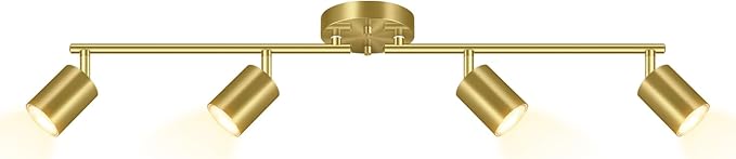 BoostArea Gold LED 4 Light Track Lighting Kit, 4 Way Ceiling Spot Lighting, Flexibly Rotatable Light Head for Kitchen, Living Room, Bedroom, Bulb Not Included