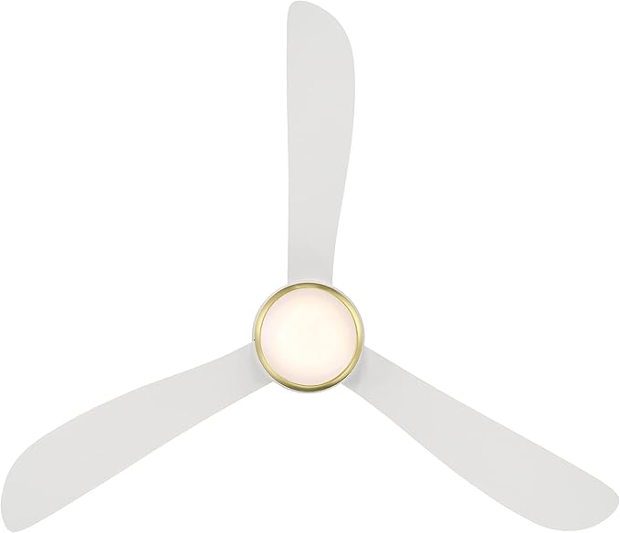Corona Smart Indoor and Outdoor 3-Blade Flush Mount Ceiling Fan 52in Satin Brass White 3000K LED Light Kit and Remote Control works with Alexa, Google Assistant, Samsung Things, and iOS or Android App