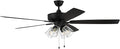 Craftmade S104FB5-60FBGW Super Pro 60" Ceiling Fan with LED Lights & Pull Chain, 5 Reversible Flat Black/Greywood MDF Blades, Flat Black