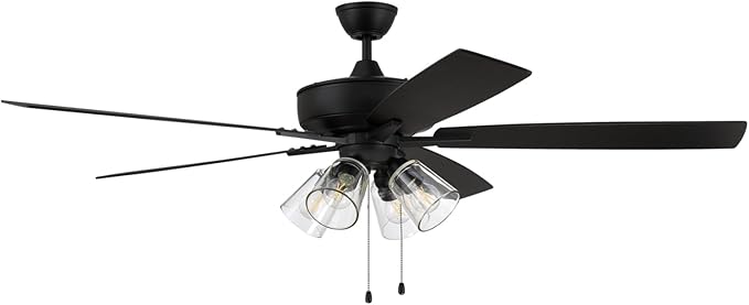 Craftmade S104FB5-60FBGW Super Pro 60" Ceiling Fan with LED Lights & Pull Chain, 5 Reversible Flat Black/Greywood MDF Blades, Flat Black