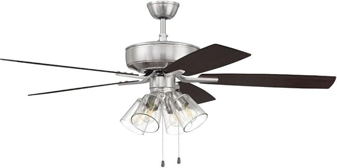 Craftmade P104BNK5-52DWGWN Pro Plus 52" Ceiling Fan with LED Lights & Pull Chain, 5 Reversible Driftwood/Grey Walnut MDF Blades, Brushed Polished Nickel