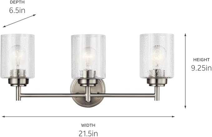 Kichler Winslow 21.5" Vanity Light in Brushed Nickel, 3-Light Transitional Bathroom Light with Clear Seeded Glass. (21.5" W x 9.25" H), 45886NI