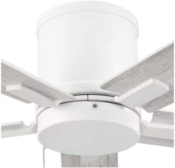 LYTIO Grantway 48 in. Indoor/Covered Outdoor Matte White Low Profile Ceiling Fan Without Light with Pull Chain Included
