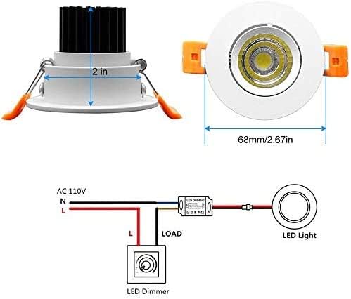 inShareplus 2 Inch LED Downlight, 3W Recessed Lighting COB Dimmable, 5000K Daylight White, CRI80, Ceiling Lights with LED Driver, 1 Pack