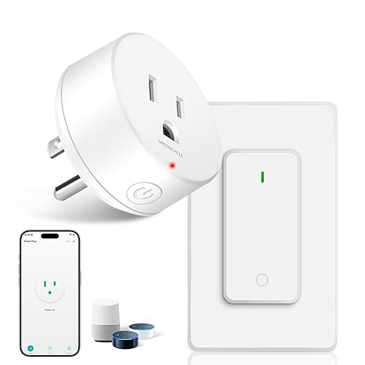 WiFi Smart Outlet Plug with Remote,GreenCycle Electric Smart Plug with Wall Switch,Compatible with Alexa and Google Home via Tuya,15A/1500W,Remote Control from Anywhere,TUV FCC List(2.4G)