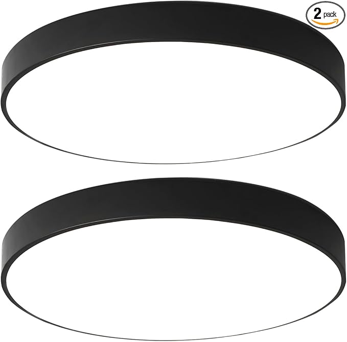 Ganeed 2-Pack Flush Mount LED Ceiling Light Fixture Black, 12 Inch Cool White Modern Ceiling Lamp 1440LM Low Profile Ceiling Light for Kitchen Bedroom Hallway Porch, 24W