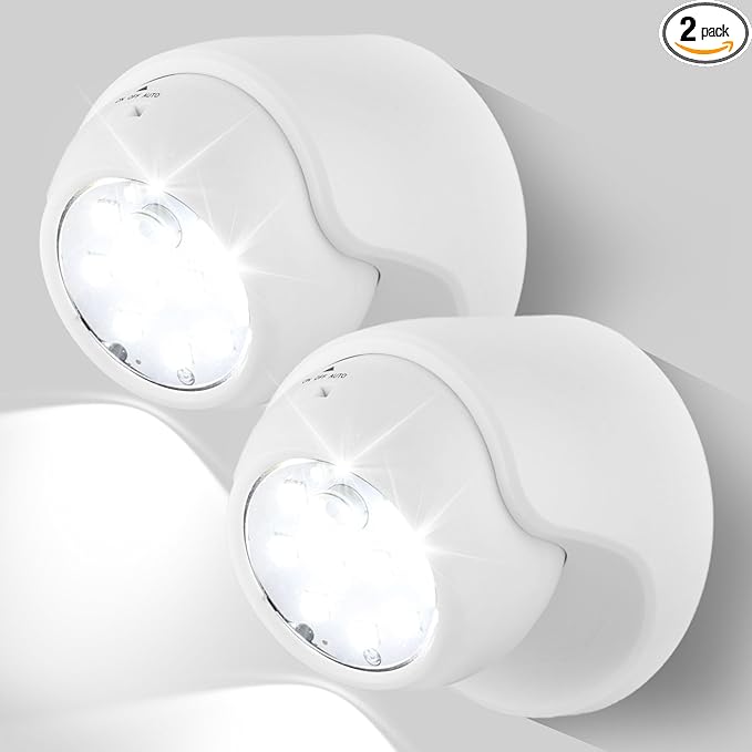Motion Sensor Outdoor Lights - Outdoor Motion Sensor Light Battery Operated Wireless Spotlight Motion Detector Security Light Auto On Off for Sheltered Porch Stair Hallway Garage Wall Shed (2 Pack)