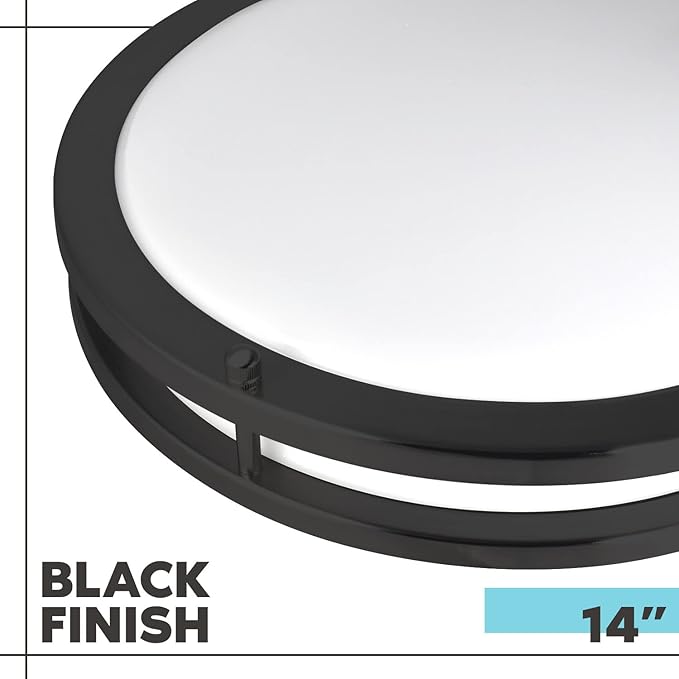 LUXRITE 14 Inch LED Flush Mount Ceiling Light, 5 Color Selectable 2700K | 3000K | 3500K | 4000K | 5000K, Dimmable, Modern Ceiling Light Fixture, 18W, 1440 Lumens, Energy Star, ETL Listed, Matte Black
