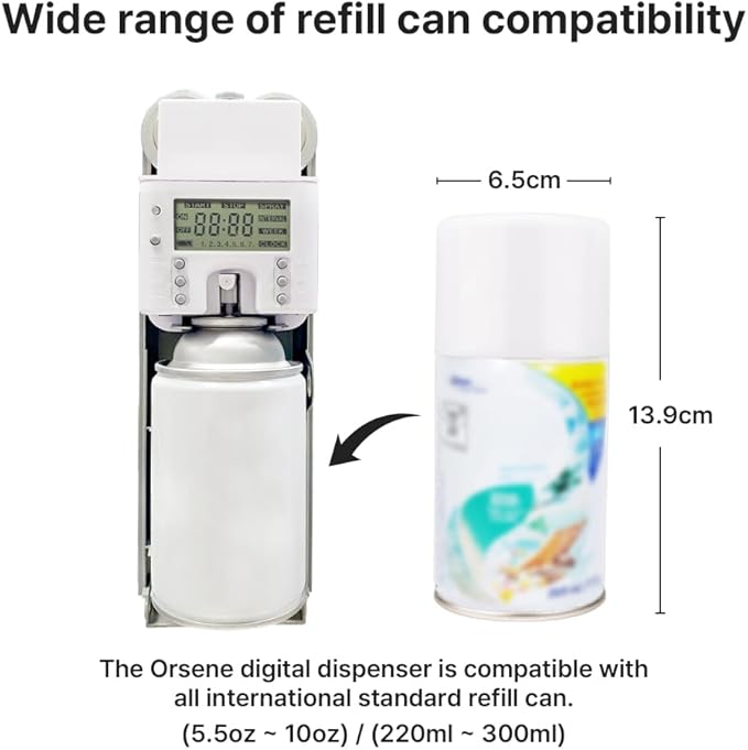 Automatic LCD Fragrance Dispenser - Wall Mount/Free Standing ABS Auto Air Freshener Dispenser Programmable Aerosol Spray Perfume Dispenser for Bathroom, Hotel, Office, Commercial Place (black)