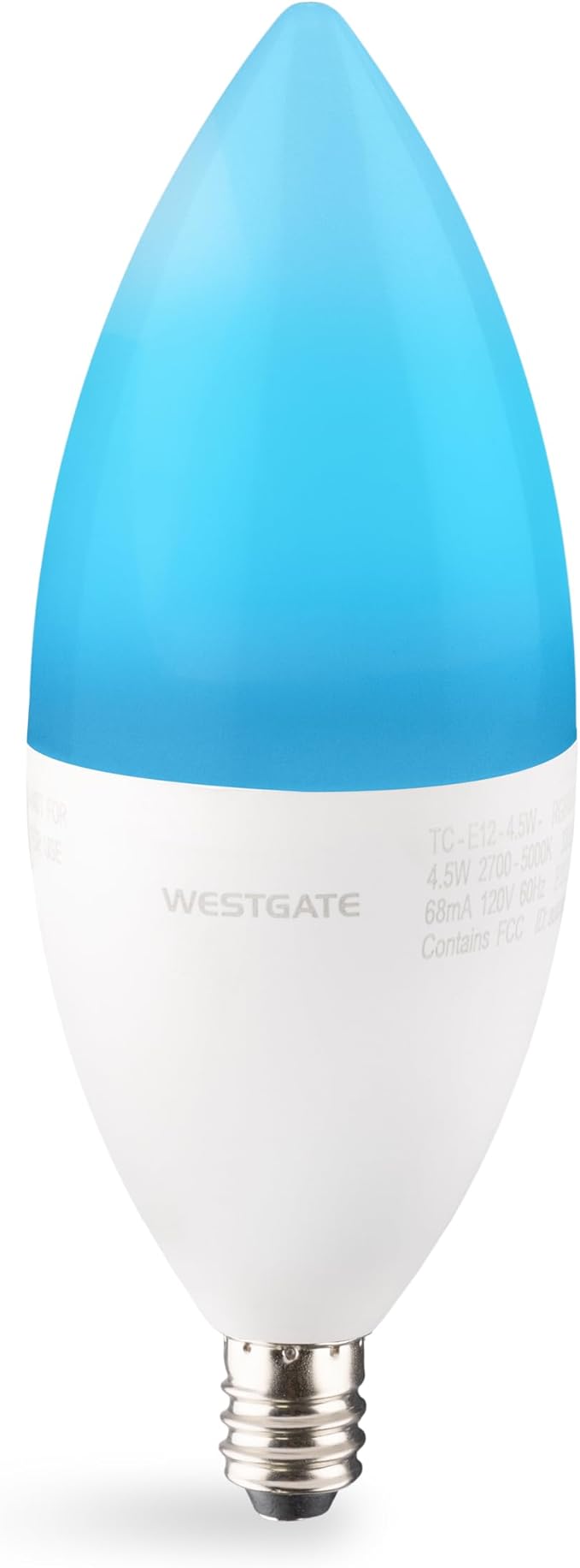 Westgate TC-E12-4.5W-RGBW-WiFi LED Light Bulbs, E12 Base, Color Changing, 25000 Hour Lifespan, Smart Home Compatible with Alexa and Google, Dimmable, 5 Year Warranty (4.5 Watt)