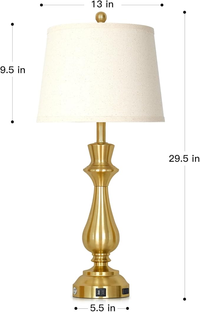 Touch lamp for Night Stands - 29.5" Tall Bedside Lamp with USB C+A, 3 Way Dimmable Bedroom Lamps, Gold Metal Table Lamps for Living Room, Single Gold
