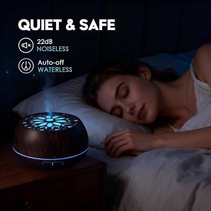 Essential Oils Diffuser Set for Home,Large Capacity 550ml Diffuser with Remote Control for Large Room,Mini Humidifier with LED Night Lights for Office Room Decor Gift for Women Men(Dark Wood Grain)