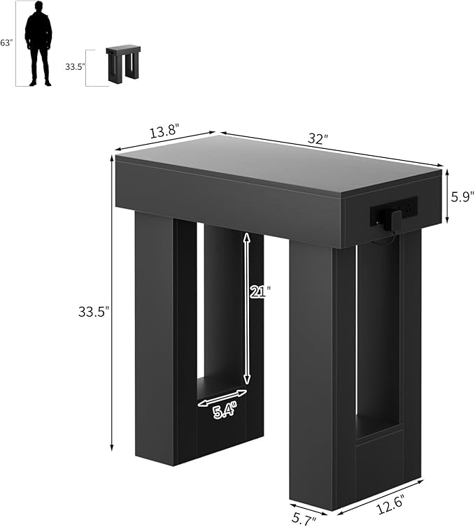 Unikito 32" Entryway Table with Socket and Sensor Light, Narrow Console Table with Storage Behind Couch, Farmhouse Entryway Table for Hallway, Behind the Couch, Living Room, Foyer