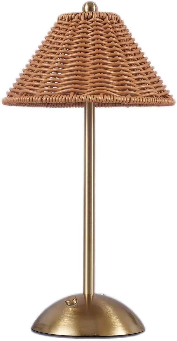 Boho Rattan Table Lamp,Wicker Night Light,LED Rechargeable Reading Lights,3 Color Touch Control Dimmable Bedside Lamps Living Room Bedroom Office Lighting Home Outdoor Decoration