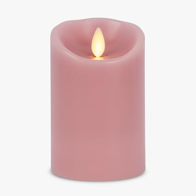 Luminara Blooming Mauve Garden Pillar Candles - Flameless Real-Flame Nature-Inspired Battery Operated LED Decor - Spring Summer Collection - 3" x 4.5"