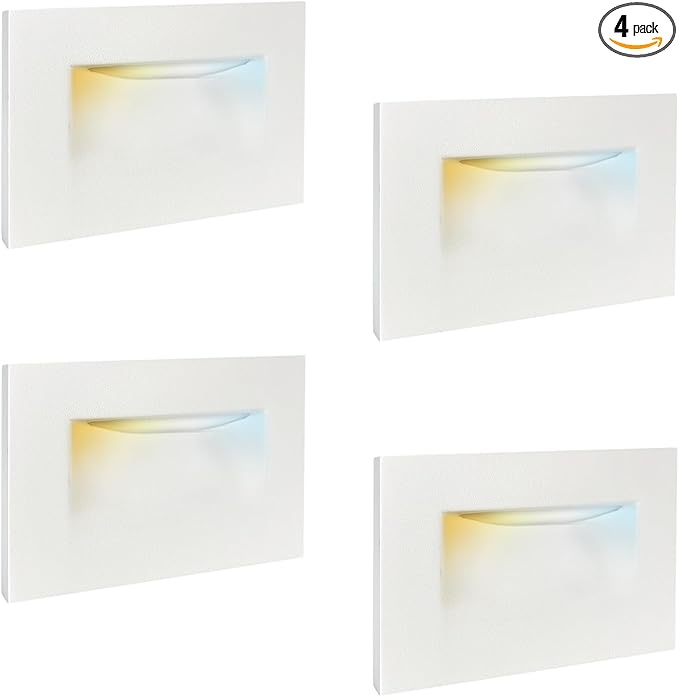 4-Pack Horizontal LED Step Lights, Color Adjustable (2700K-5000K), IP65 Waterproof, 3W 100LM, 120V Stair Lights Indoor Outdoor, 10%-100% Dimmable, White, ETL Certified