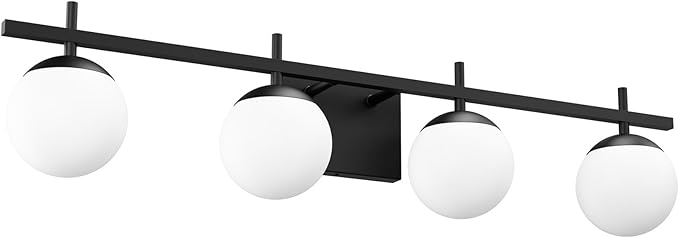 Ralbay Black Vanity Lights for Bathroom Milky Glass Mid Century Modern Bathroom Vanity Wall Light Over Mirror, Black 4-Lights