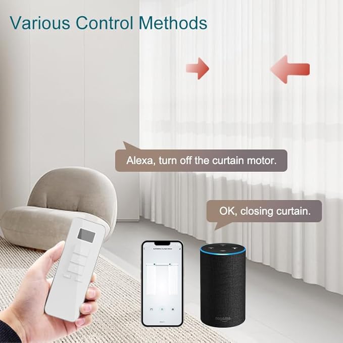 Automatic Curtain Opener, Rechargeable Battery Smart Curtains System with ZigBee 3.0 Motorized Curtain Track, Compatible with Alexa & Google Home, Electric Curtain Rod (2 meters (78.7 inches))
