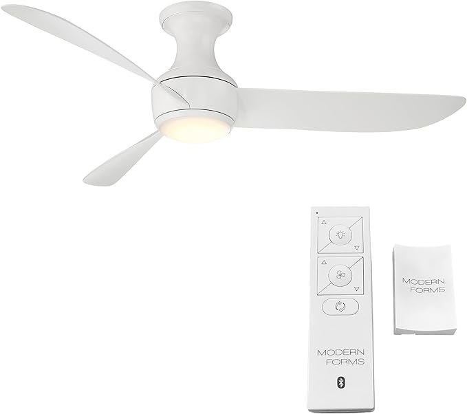 Corona Smart Indoor and Outdoor 3-Blade Flush Mount Ceiling Fan 52in Matte White 2700K LED Light Kit and Remote Control worksworks with Alexa and iOS or Android App