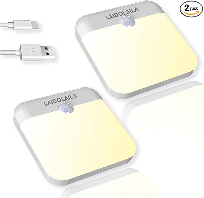 2 Pcs Magetic Night Light Motion Sensor Cruise Ship Approved with USB Cable LED Rechargeable Battery for Indoor Use in Bathroom Hallway Cabin Toilet Bed Stair for Travel Cruise Essentials 2026