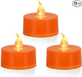 KOABY 12 Pack Warm Yellow Light Non-Flickering Flameless Tea Lights, Orange Base, Last 100H+, Battery Operated Tea Lights for Decor