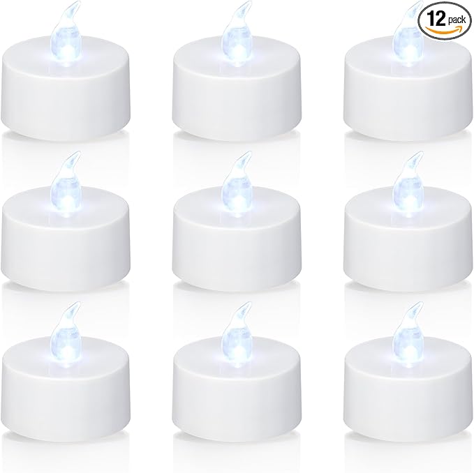 KOABY 12 Pack Tea Lights with Timer, Auto-On 6 Hours and Off 18 Hours in 24 Hours Cycle Automatically, Battery Operated Flameless Flickering Tea Lights with Timer(12 Pack, Pure White)
