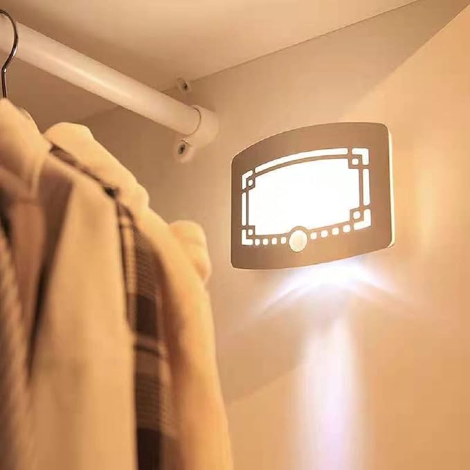 DEXIN 10 LED Indoor Light-Operated Motion Sensor Wall Lamp Lights Battery Power Sconce Adjustable Brightness,Stick-on Anywhere White