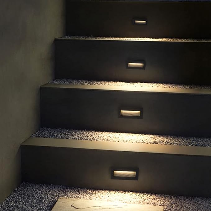 6W LED Step Light for Indoor and Outdoor Stairway Light Modern Wall Fixture Waterproof Horizontal Louver Faceplate Corner Foot Lamp Black