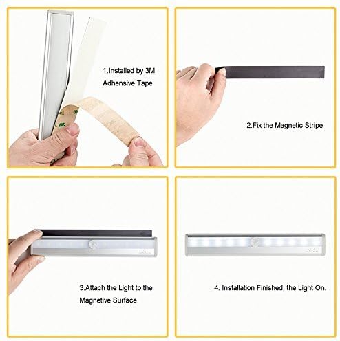 Leadleds 3-Pack Battery Operated 10-LED Motion Sensor Light Bar Stick-on Anywhere Portable Closet Cabinet LED Night Light Wall Light Stairs Light Step Light Bar