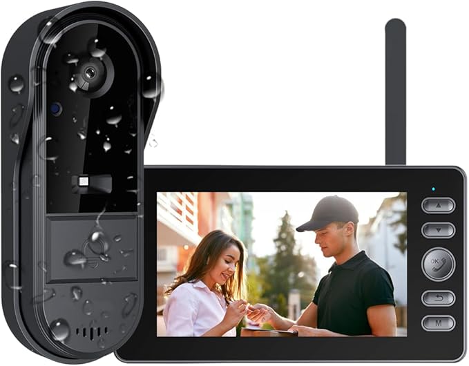 Doorbell Camera Wireless No Subscription with Monitor for Home/Apartment, Video Doorbell 1080P No App/WiFi Needed, Intercom 2-Way Talk,Waterproof Door Bell with Recording & Night Vision