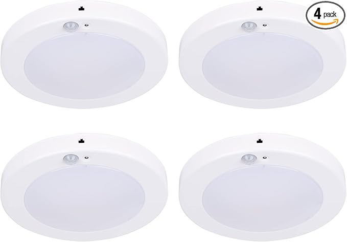 LIT-PaTH LED Flush Mount Ceiling Light, Closet Lighting Fixture with Motion Sensor and Dusk to Dawn, 10.5W, 800 Lumen, 6.2 Inch, Anti-Rust Galvanized Housing, White Finish 3000K 4-Pack