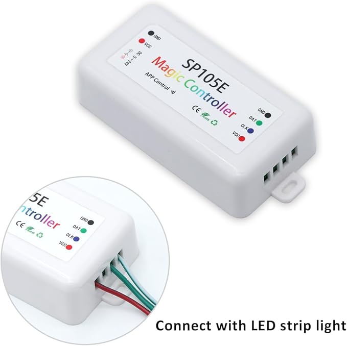 2-Pack SP105E LED Controller, Ws2812b Led Bluetooth Controller for Ws2811 SK6812 APA102 Smart IC Lights, DC5-24V Addressable LED Pixel Controller with 100+ Effects