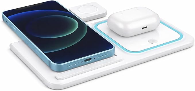 Fast Charging Wireless Charger Station 3 in 1 Multiple Devices Dock 15W Compatible with Any Devices with Wireless Charging Capability Phone, Watch and Earbuds. (White)