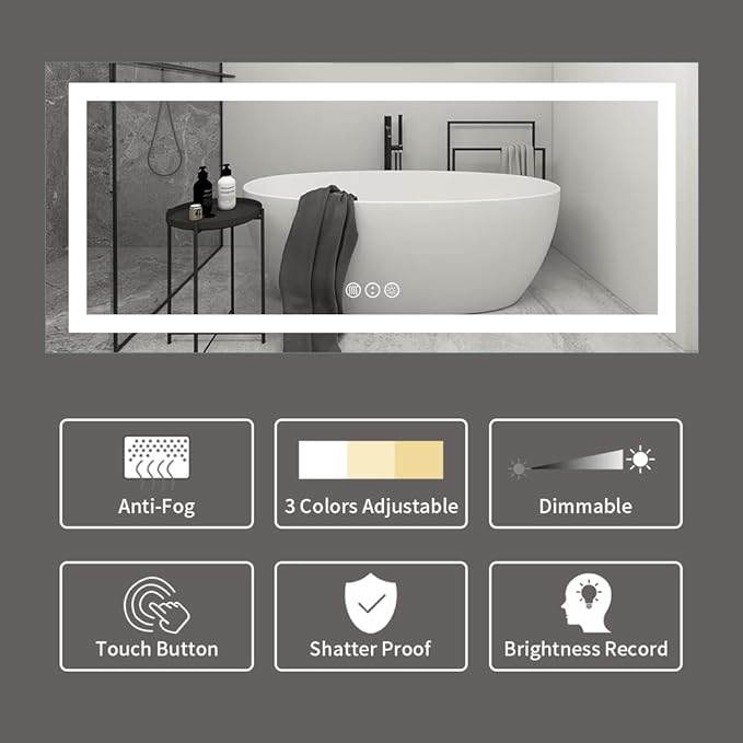 Amorho LED Bathroom Mirror, 72" X32" Mirror with Front and Backlight, Large Dimmable Wall Mirrors with Anti-Fog, Shatter-Proof, Memory, 3 Colors, ETL Listed
