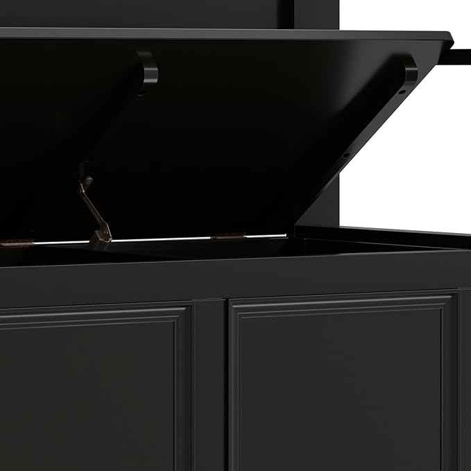 SIMPLIHOME Amherst Entryway Storage Bench - 36 inch Wide Solid Wood Hallway Bench in Black, Transitional Bench for Entry or Mudroom with Lift-Up Lid, Storage Compartments and X-Back Detail