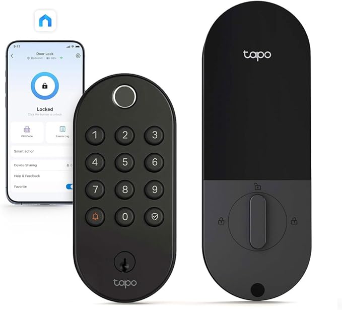 Tapo Smart Wi-Fi Deadbolt Door Lock - Fingerprint Recognition, Keyless Tactile Buttons & in-App Monitoring, Auto-Lock, IP54, BHMA Certified, Compatible with Standard Door Sizes, Tapo DL105